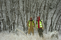 Mike Scoville and Eric Kirwan inspecting parcel 1 fence.