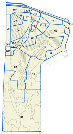 Image map of Fort Wingate parcel locations.  Click on parcel number for Detailed information. 